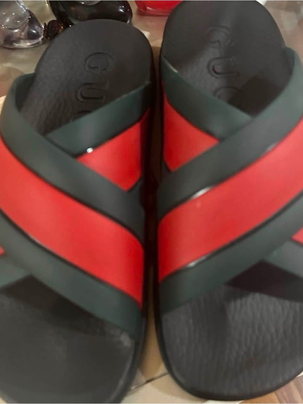 Authentic Gucci Web Criss-Cross Rubber Slide Sandals – Size 38